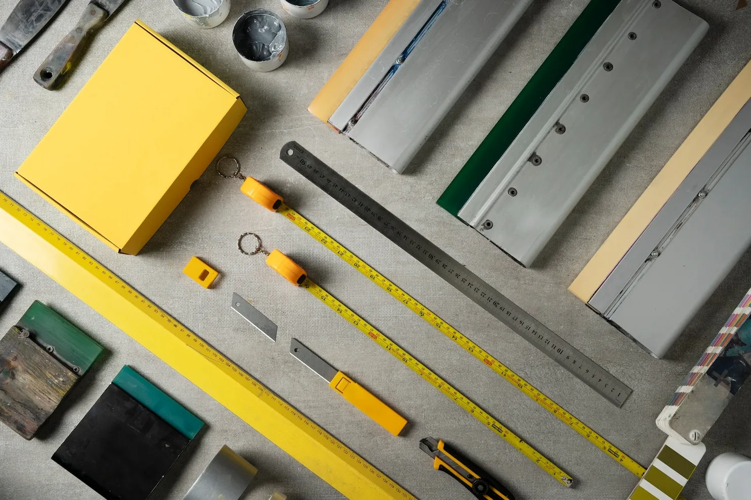measuring tools cutters flat lay